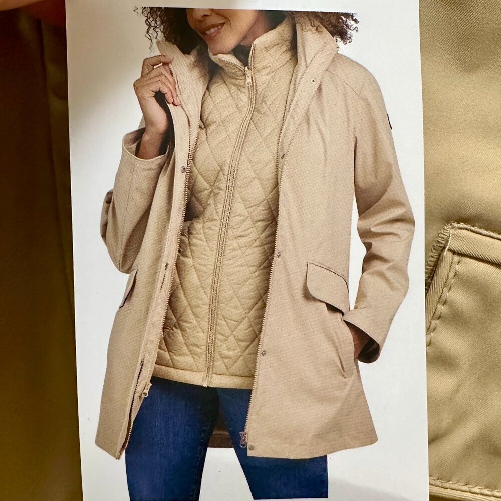 Lands' End Women's Jacket With Vest Size S Tan Water Resistant Lightweight NEW